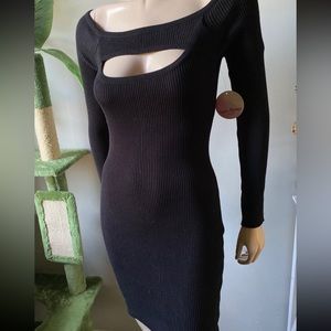 NWT Love Always Black Rib Knit Sweater Dress sz M Body Con NEW